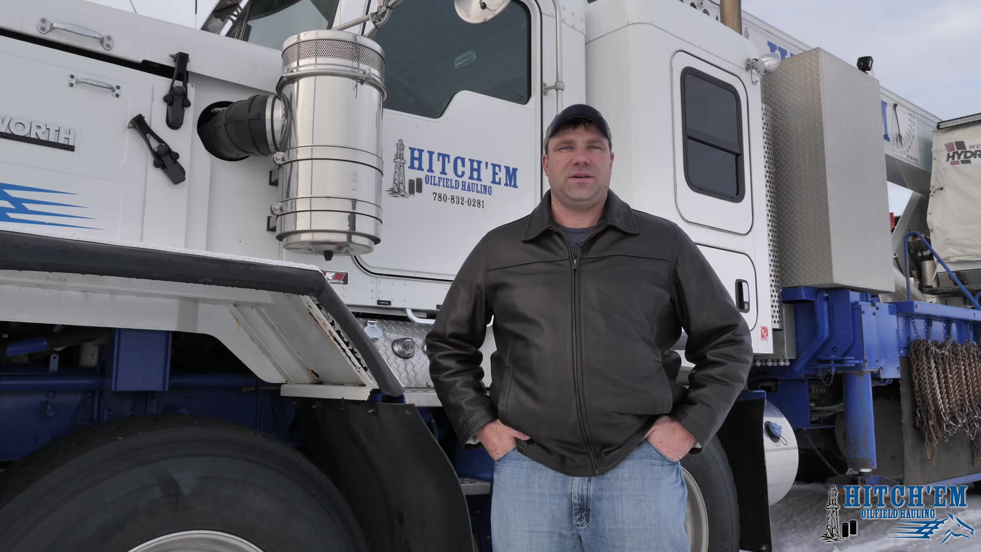 Mitch Sutherland in front of a Hitch'em Kenworth winch tractor